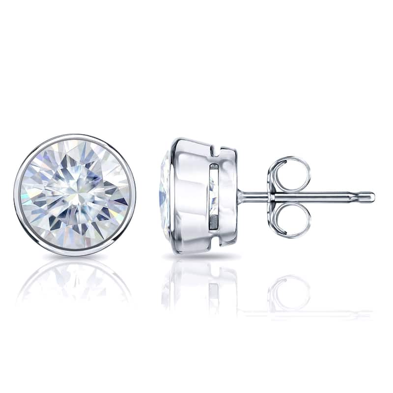 Auriya Platinum 7ctw Bezel-set Round Moissanite Stud Earrings