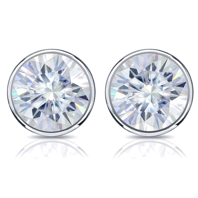 Auriya Platinum 7ctw Bezel-set Round Moissanite Stud Earrings