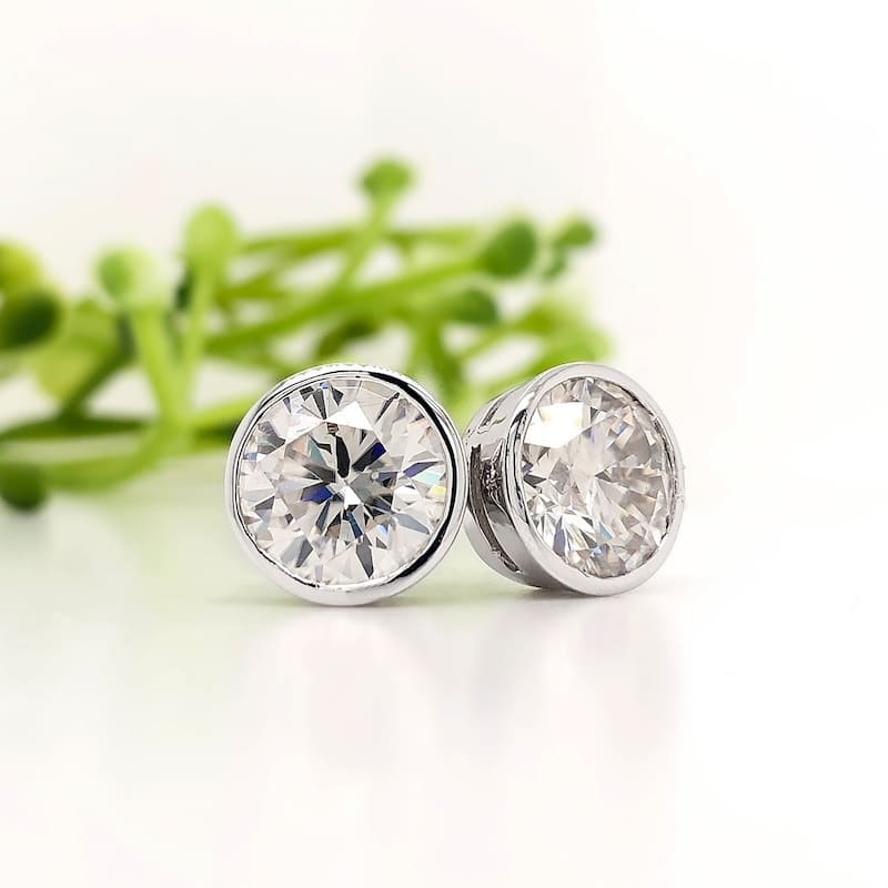 Auriya 3ctw Round Bezel-set Moissanite Stud Earrings Platinum - 7.4 mm