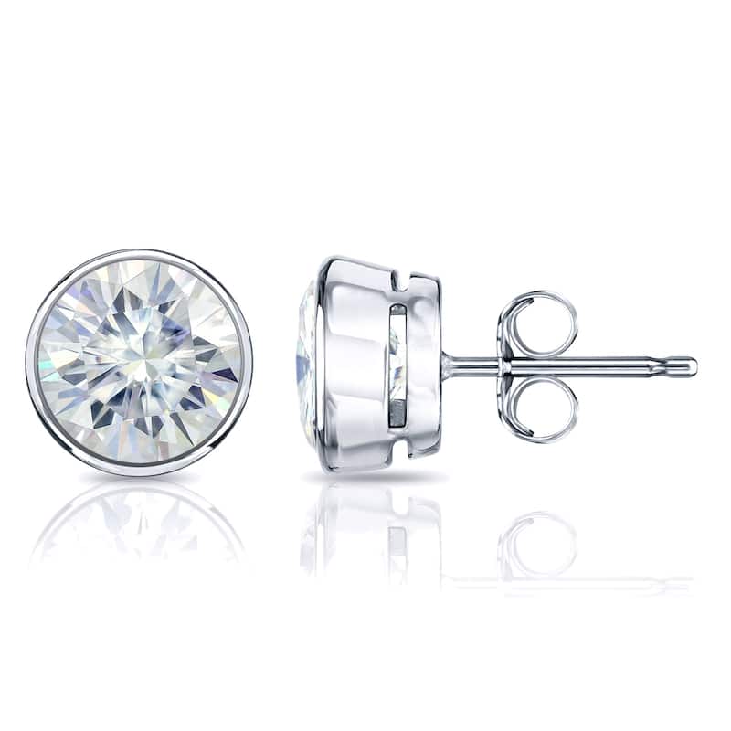 Auriya 3ctw Round Bezel-set Moissanite Stud Earrings Platinum - 7.4 mm
