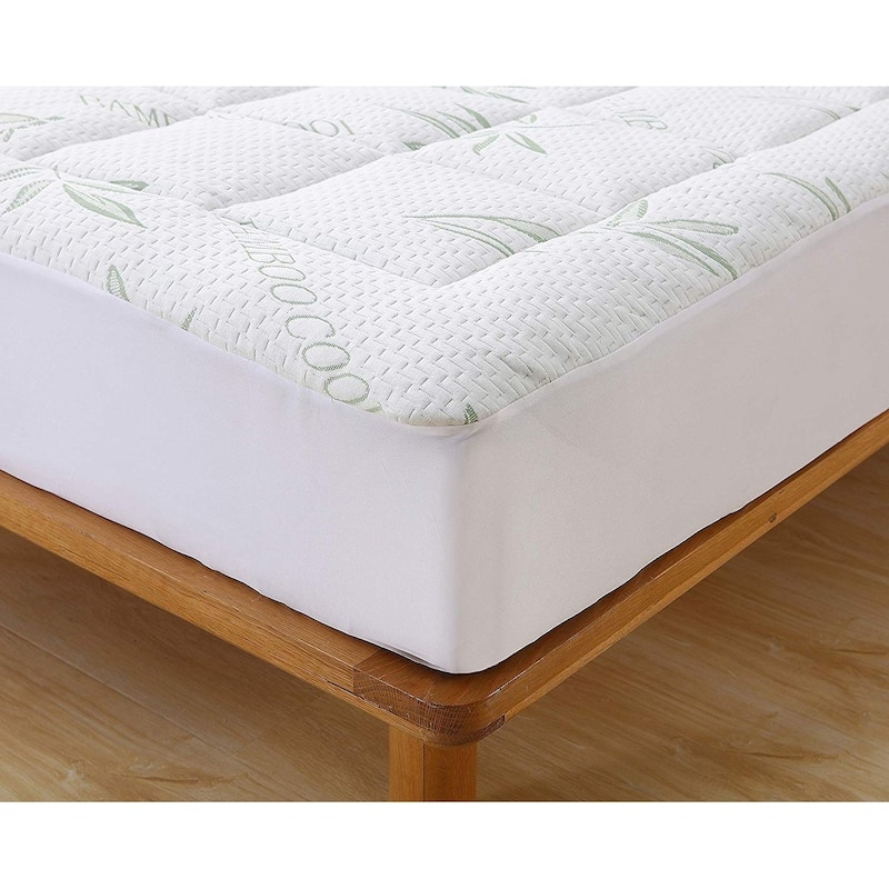 Elegant Comfort Premium Bamboo Mattress Pad - Overfilled & Breathable Cool - White