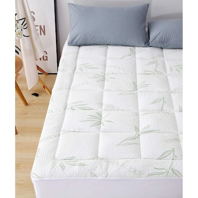 Elegant Comfort Premium Bamboo Mattress Pad - Overfilled & Breathable Cool - White