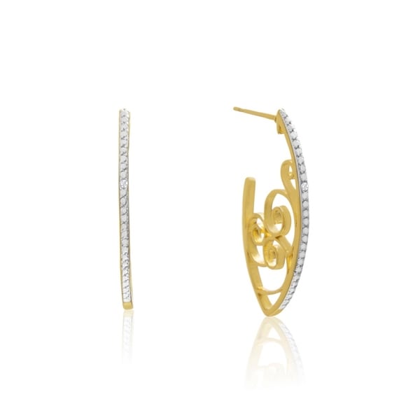 Delicate Diamond Swirl Hoop Earrings Gold Overlay