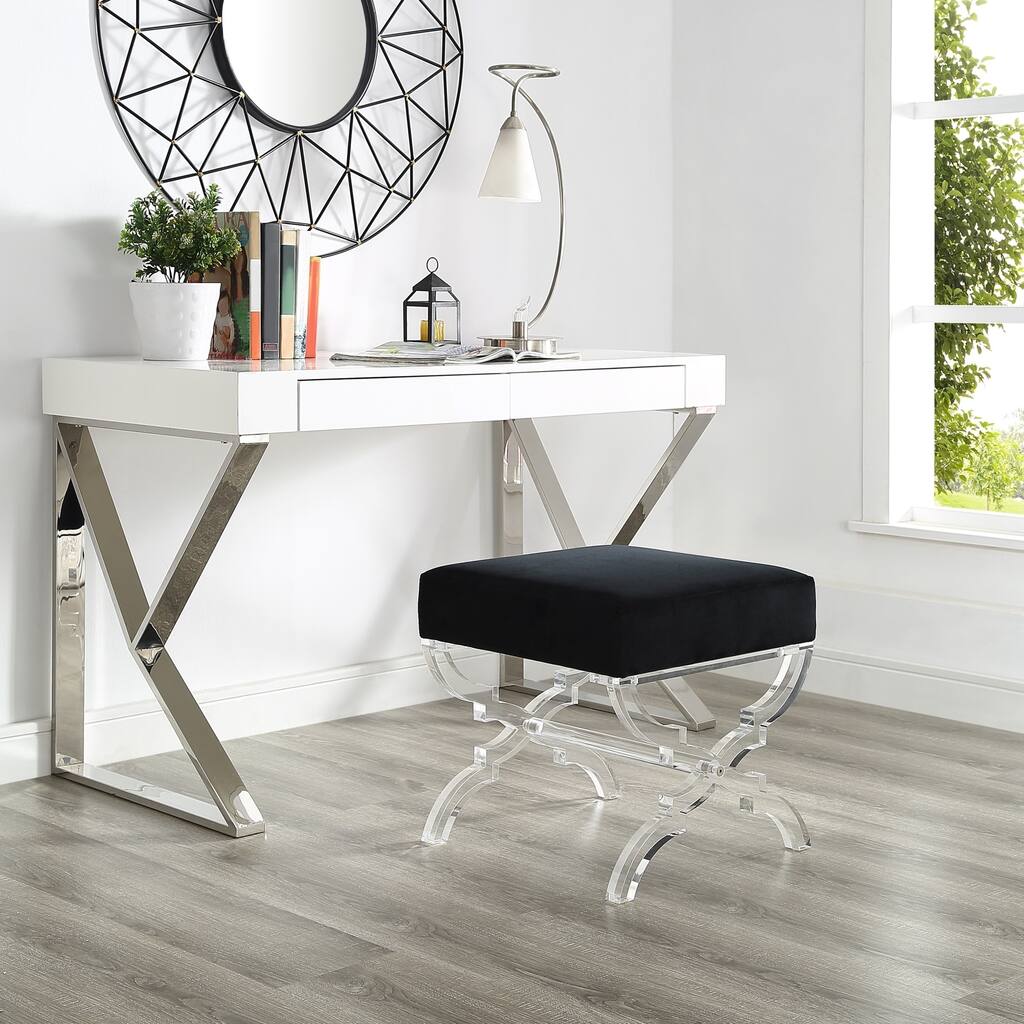 Inspired Home Vicky Velvet Ottoman Acrylic X-Leg