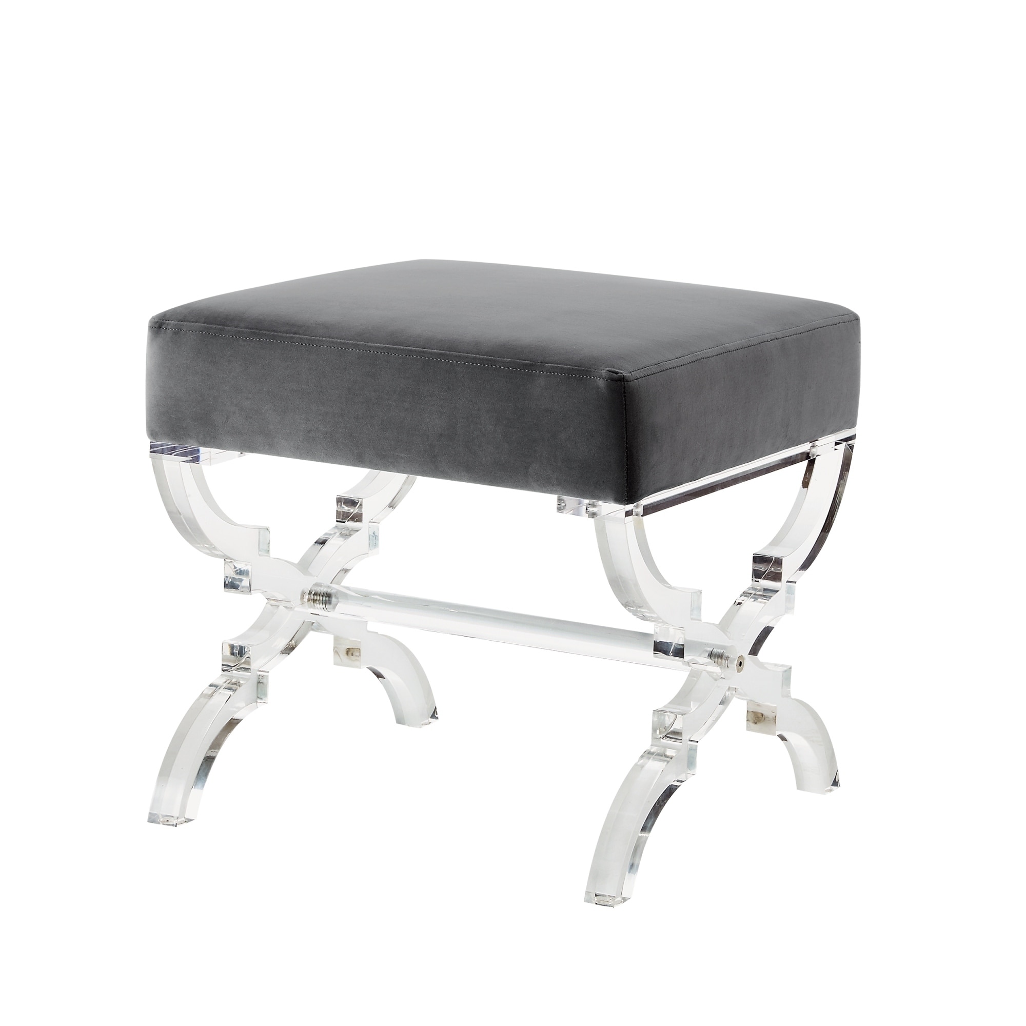 Inspired Home Vicky Velvet Ottoman Acrylic X-Leg