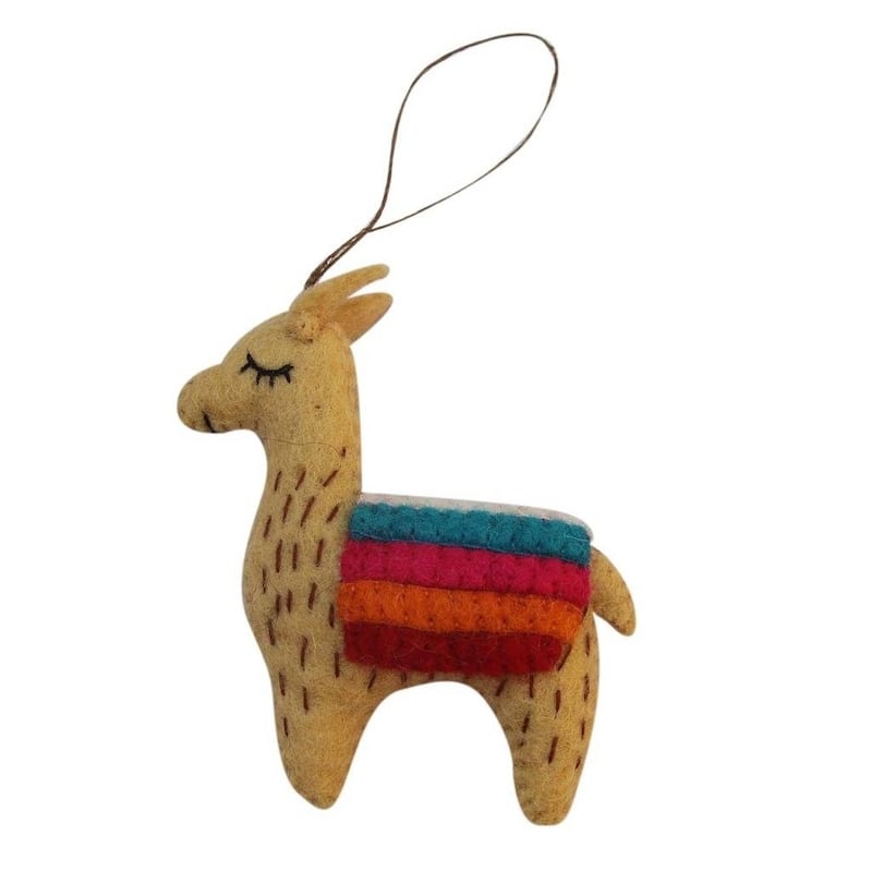 Handmade Tan Felt Llama Ornament (Nepal)