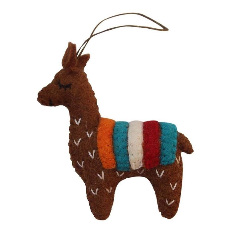 Handmade Brown Felt Llama Ornament (Nepal)
