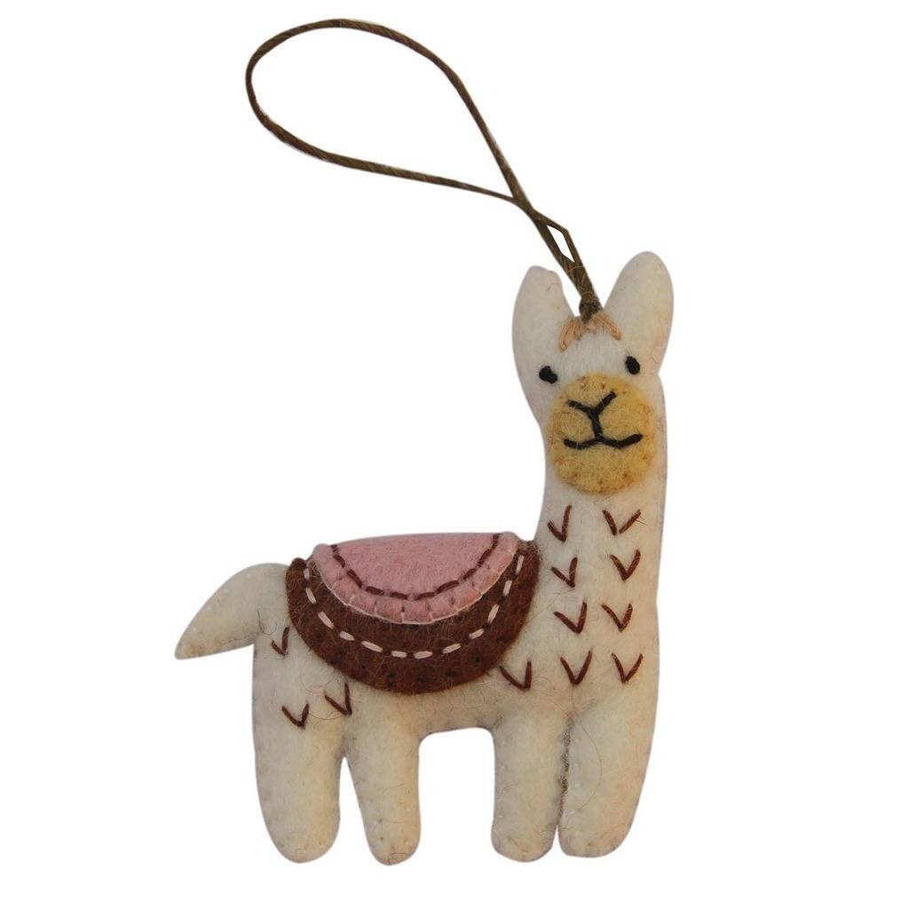 Handmade White Felt Llama Ornament (Nepal)