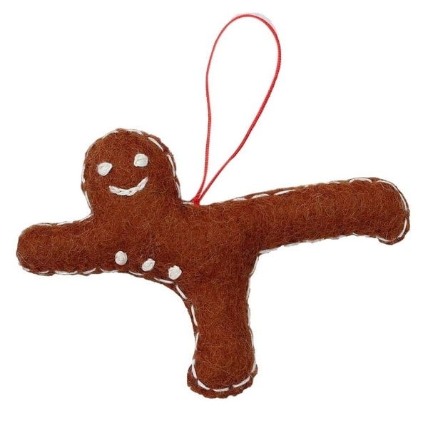 Handmade Gingerbread Yogi Felt Ornament - Airplane Pose (nepal) - Bed 