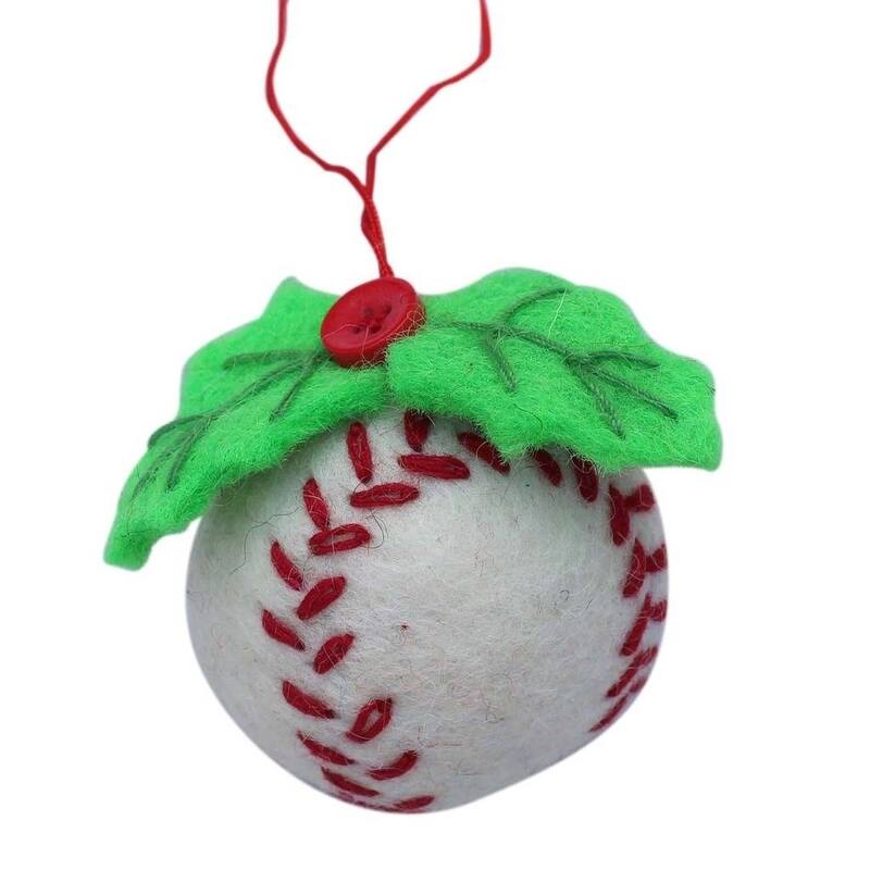 Handmade Baseball Felt Christmas Ornament (Nepal)