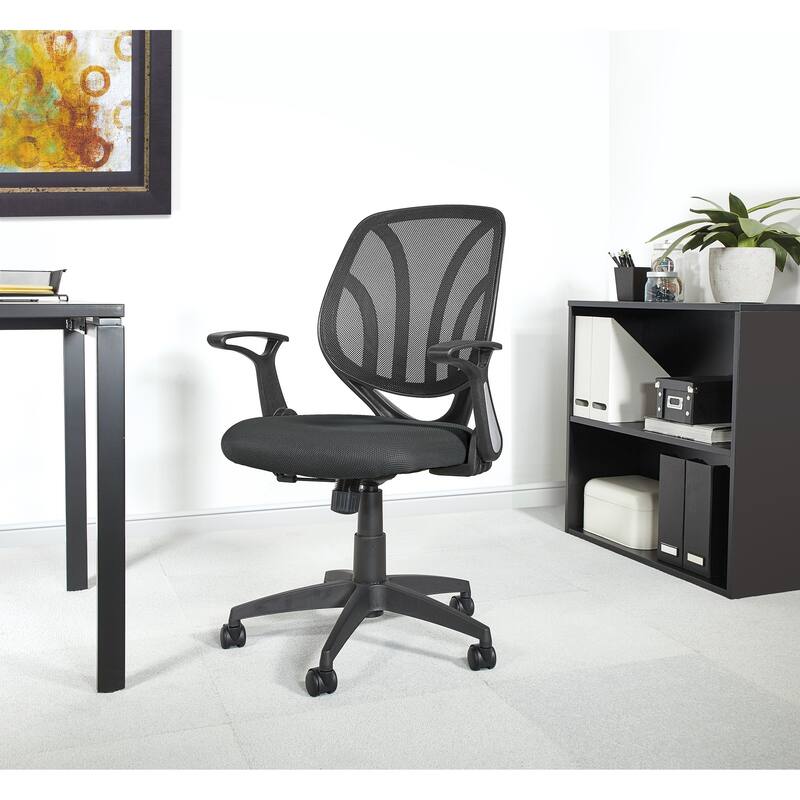 Office Chair with Flip Arms and Silver Accents - Black