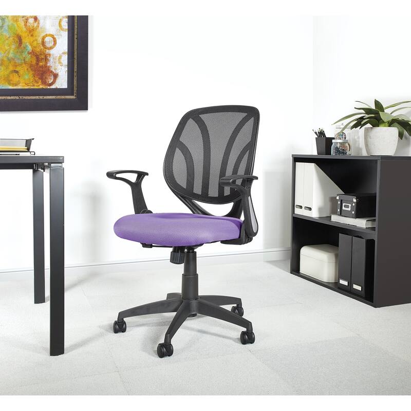Office Chair with Flip Arms and Silver Accents - Purple