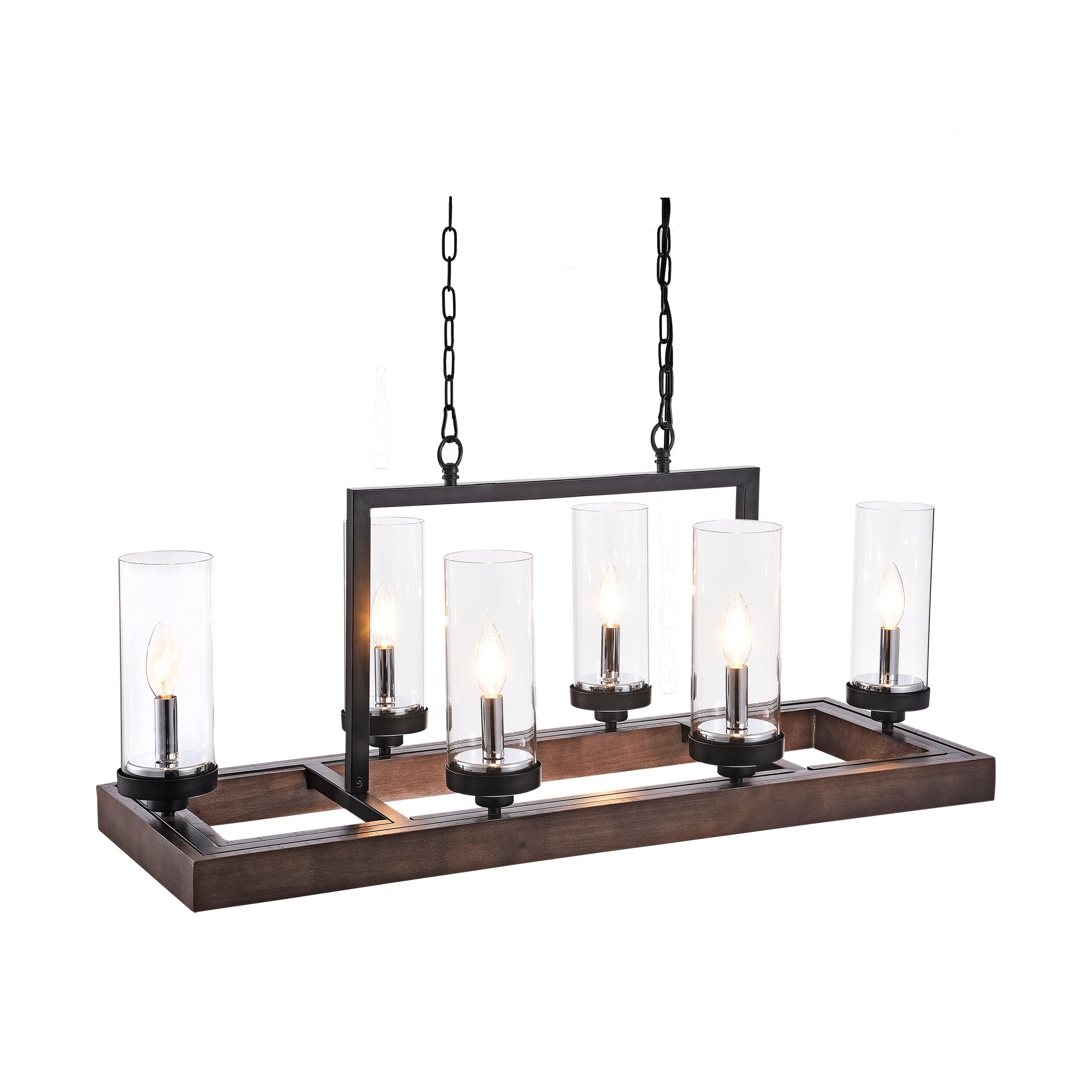 Contemporary 6-light Metal and Wooden Rectangular Glass Chandelier - Chandeliers For Bedrooms by Overstock.com