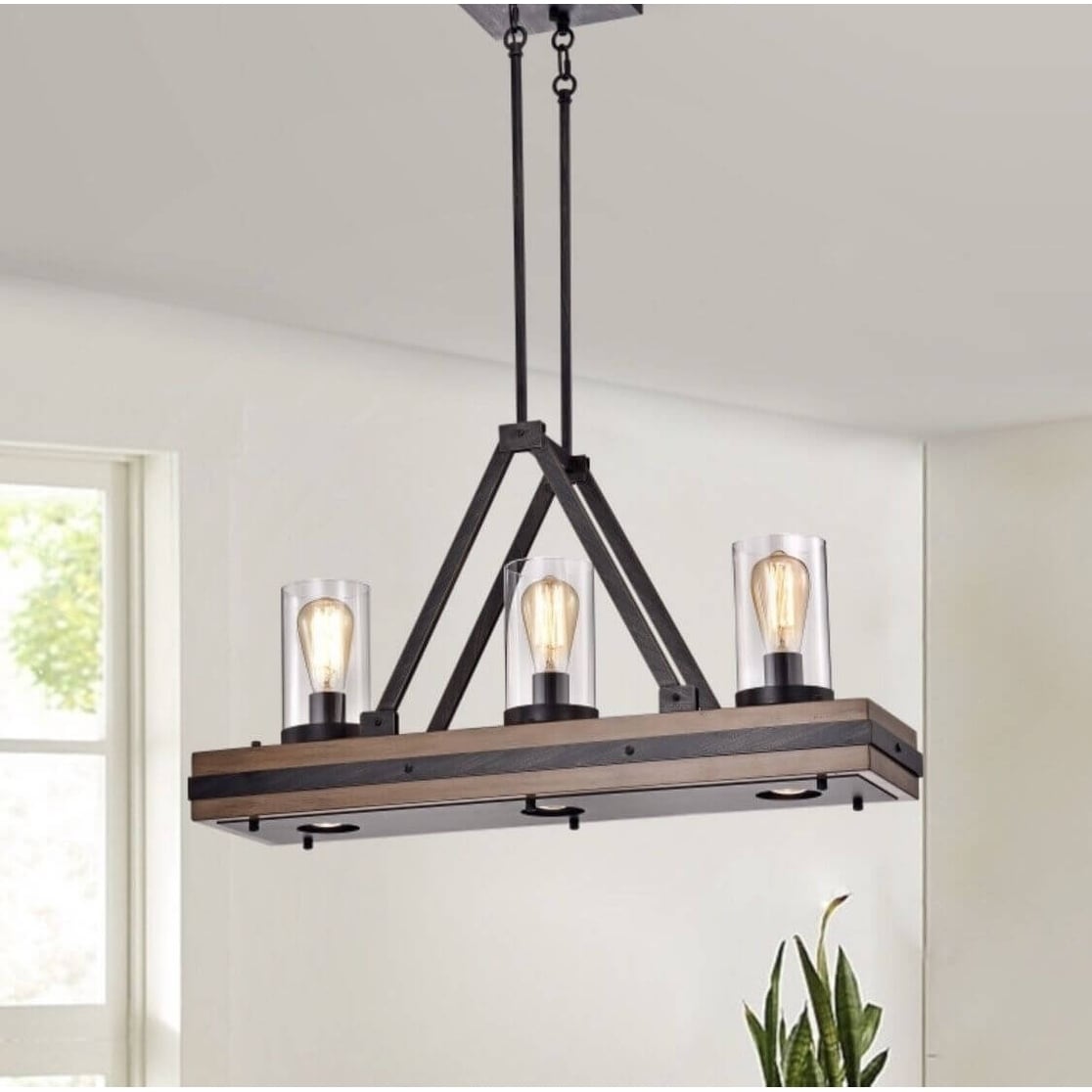 Daniela 3 + 3-Light Antique Black Metal Natural Wood Glass Chandelier - Chandeliers For Bedrooms by Overstock.com