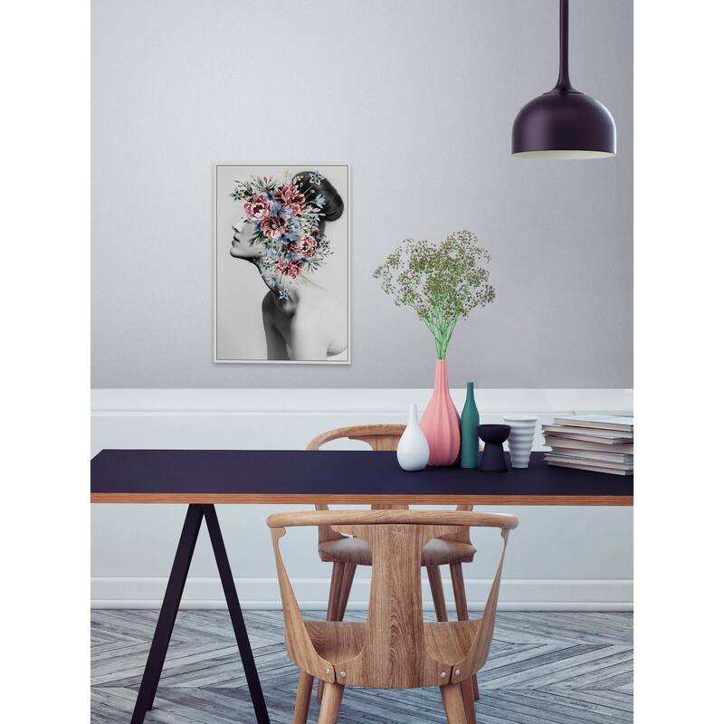 'Floral Thoughts' Floater Framed Painting Print on Canvas - Multi-color