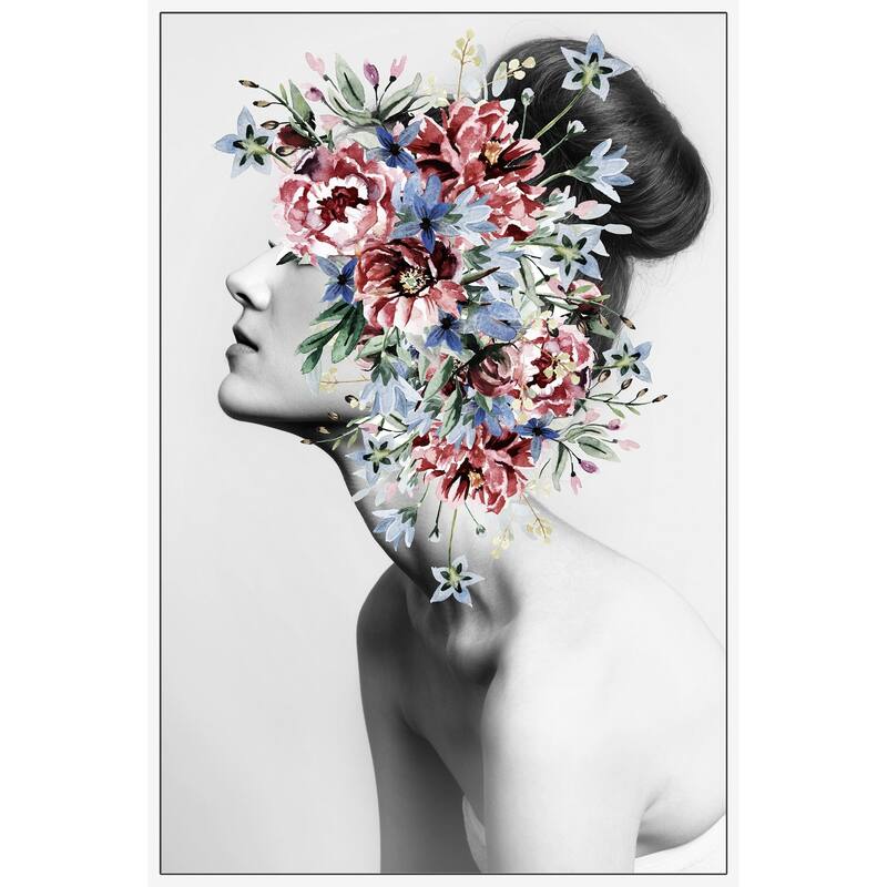 'Floral Thoughts' Floater Framed Painting Print on Canvas - Multi-color