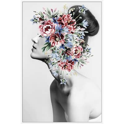 'Floral Thoughts' Floater Framed Painting Print on Canvas - Multi-color