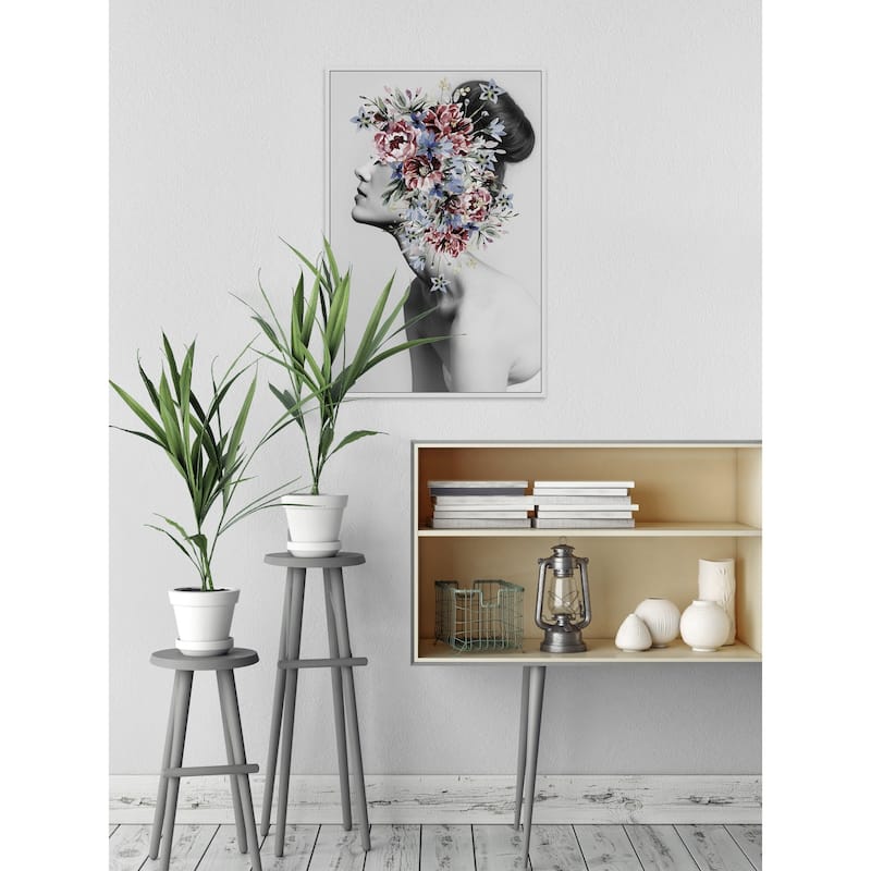 'Floral Thoughts' Floater Framed Painting Print on Canvas - Multi-color