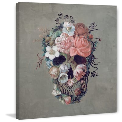 'Blooming Rose Skull' Painting Print on Wrapped Canvas - Multi-Color