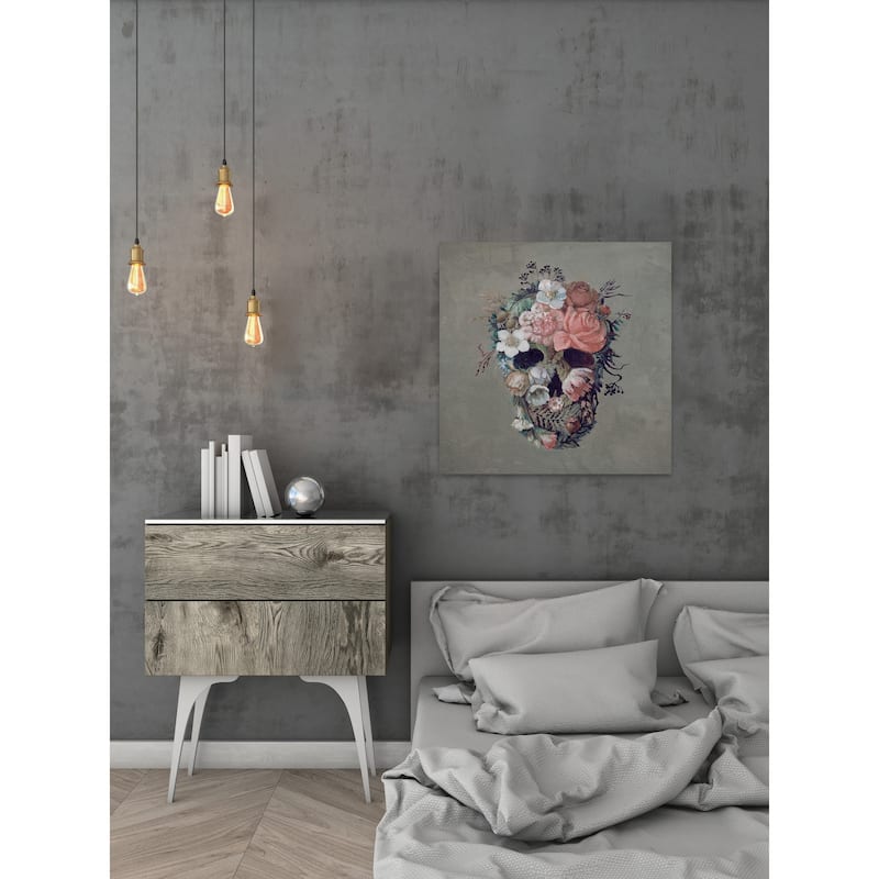 'Blooming Rose Skull' Painting Print on Wrapped Canvas - Multi-Color