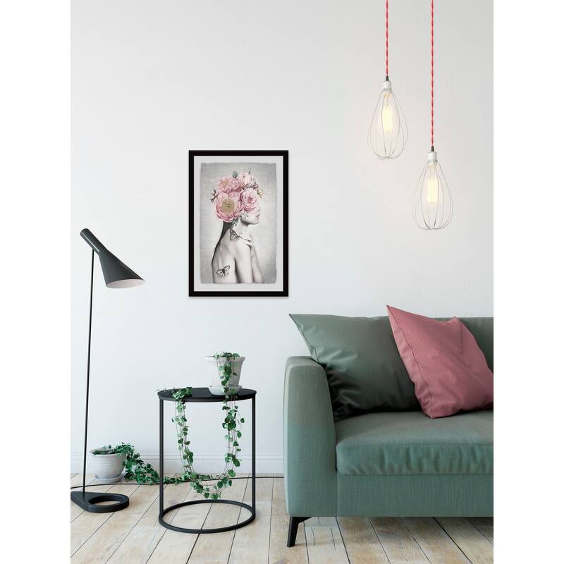 Marmont 'Pink Flower Turban' Framed Painting Wall Print - Multi-Color