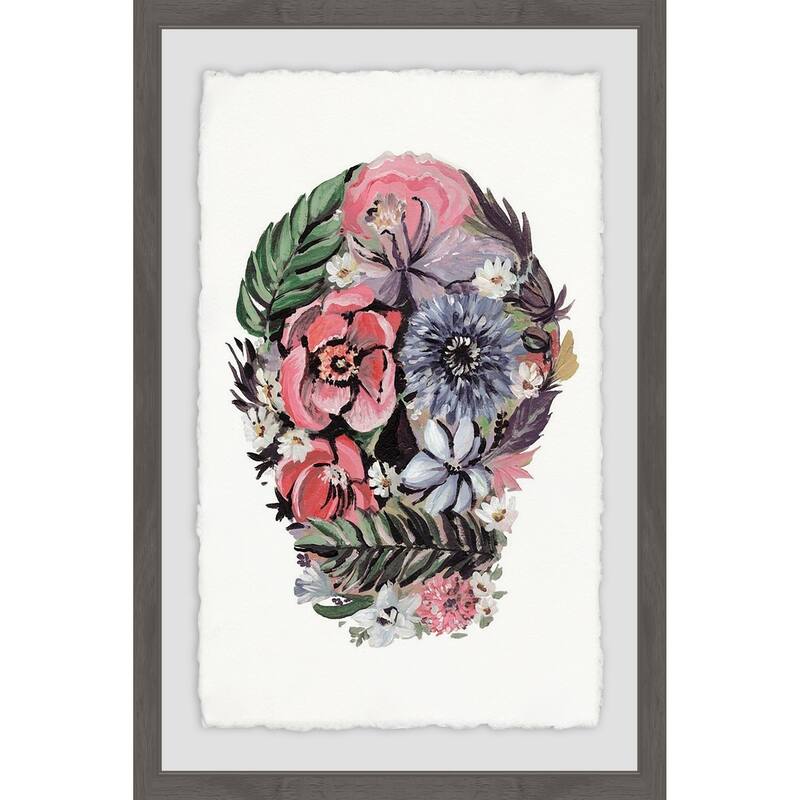 Flowers and Ferns Skull' Framed Painting Print - Multi-Color
