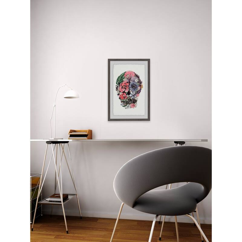 Flowers and Ferns Skull' Framed Painting Print - Multi-Color
