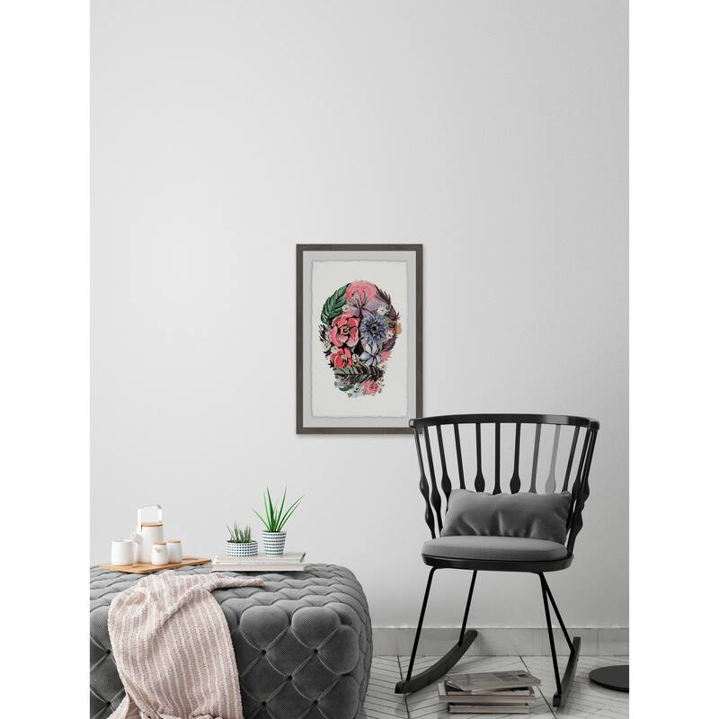 Flowers and Ferns Skull' Framed Painting Print - Multi-Color