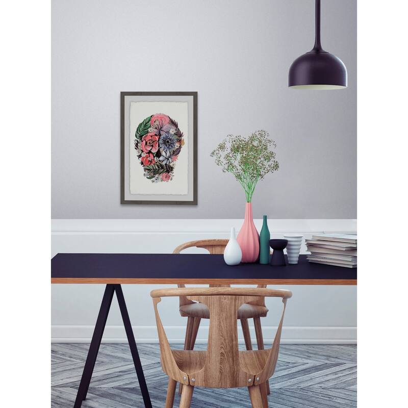 Flowers and Ferns Skull' Framed Painting Print - Multi-Color