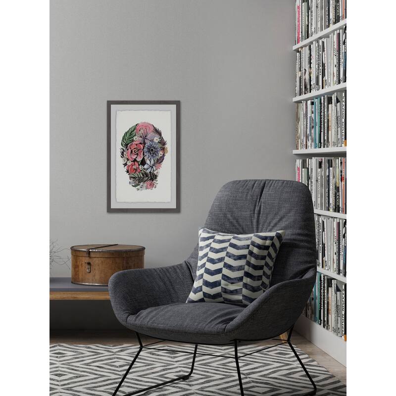 Flowers and Ferns Skull' Framed Painting Print - Multi-Color