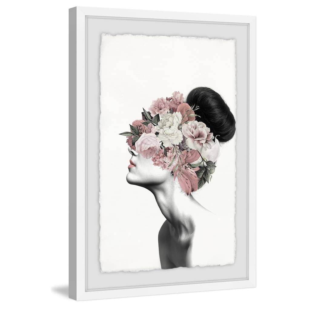 'Flower Hair Bun' Framed Painting Print - Multi-Color