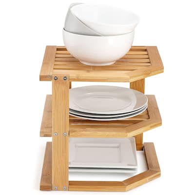 Bambusi Corner Kitchen Storage Shelf for Organizing Plates and Bowls