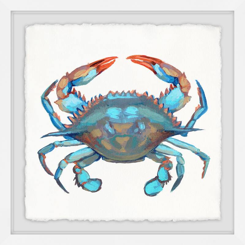 'Icy Blue Crab' Framed Painting Print - Multi-Color