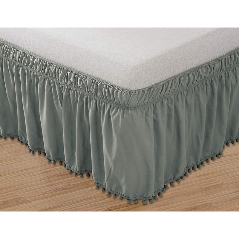 Elegant Comfort Luxury Pom Pom Bed Skirt - Queen/King - Gray