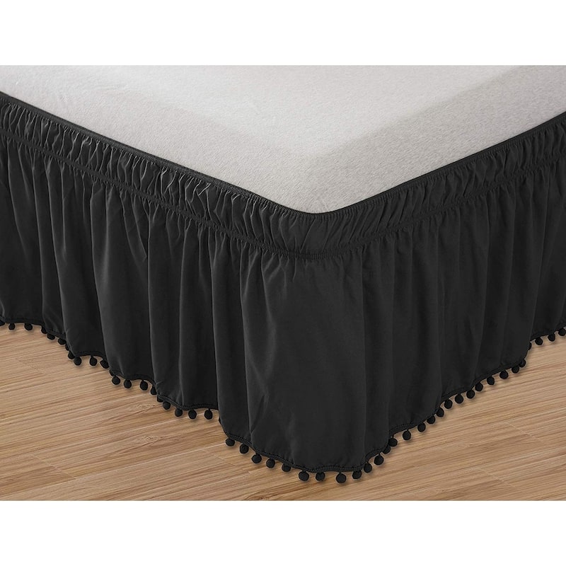 Elegant Comfort Luxury Pom Pom Bed Skirt - Twin/Full - Black