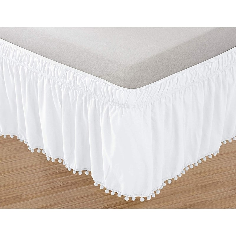 Elegant Comfort Luxury Pom Pom Bed Skirt - Queen/King - White