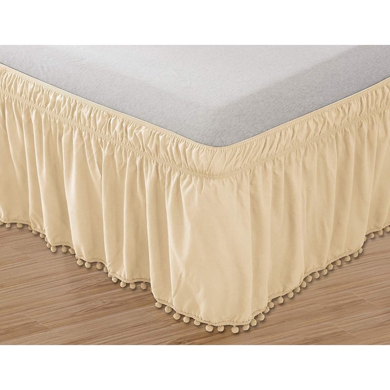 Elegant Comfort Luxury Pom Pom Bed Skirt - Twin/Full - Cream