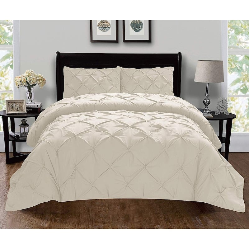 Elegant Comfort Luxury Super-Soft 3-Piece Pintuck Design Duvet Cover Set - King/Full - Queen - Cream