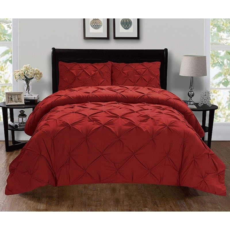 Elegant Comfort Luxury Super-Soft 3-Piece Pintuck Design Duvet Cover Set - Queen/Full - Queen - Burgundy