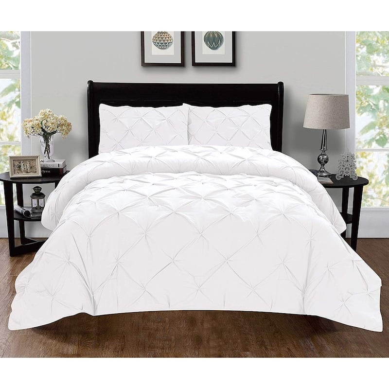 Elegant Comfort Luxury Super-Soft 3-Piece Pintuck Design Duvet Cover Set - Full/Twin - Twin XL - White