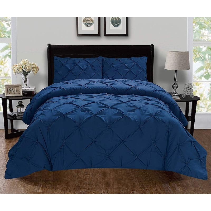 Elegant Comfort Luxury Super-Soft 3-Piece Pintuck Design Duvet Cover Set - Twin/Twin - Twin XL - Navy Blue