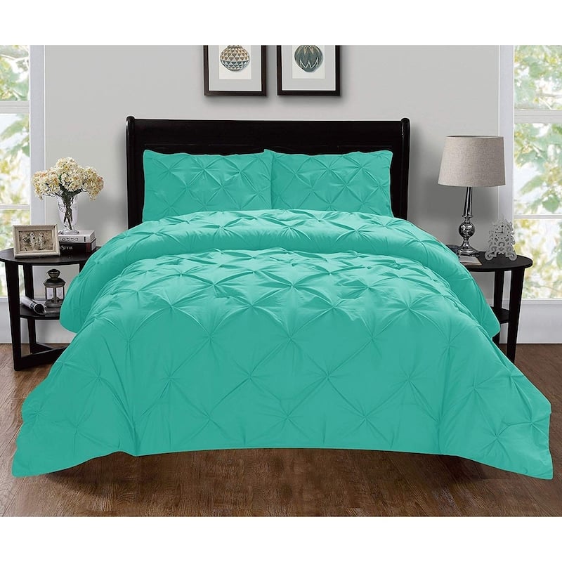 Elegant Comfort Luxury Super-Soft 3-Piece Pintuck Design Duvet Cover Set - King/Full - Queen - Turquoise