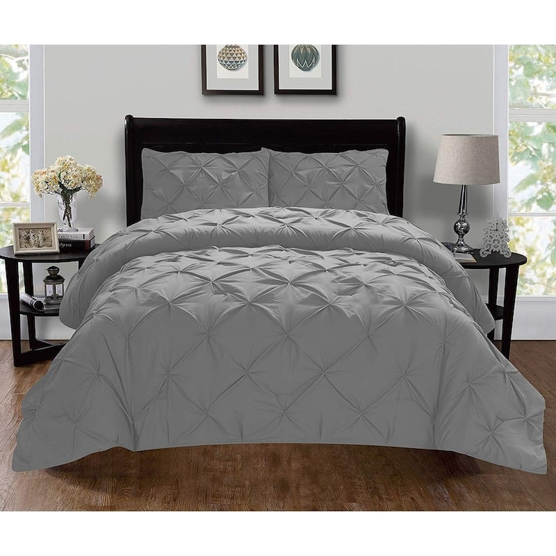 Elegant Comfort Luxury Super-Soft 3-Piece Pintuck Design Duvet Cover Set - Twin/Twin - Twin XL - gray