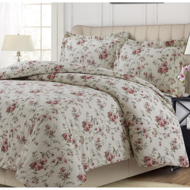 200-GSM Heavyweight Soft Flannel Printed Oversized Duvet Cover Set - King - dollhouse floral
