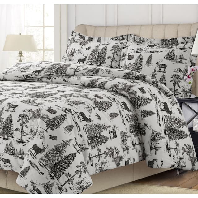 200-GSM Heavyweight Soft Flannel Printed Oversized Duvet Cover Set