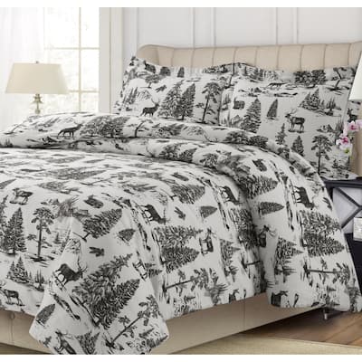 200-GSM Heavyweight Soft Flannel Printed Oversized Duvet Cover Set (Insert Excluded)