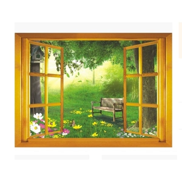Creative Motion Peel and Stick DIY Decorative Wall Decal with Window View To The Forest