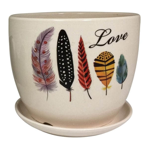 Creative Motion Ceramic Desktop Mini Planter and Attached Saucer with Love Design