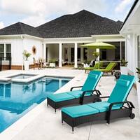 Kinbor 3-Piece Outdoor Wicker Chaise Lounge Chair Adjustable Lounger Chair w/ Table