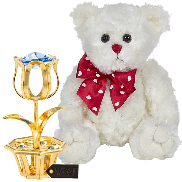 Matashi KTMTFLT70 Tulip Flower Table Top Ornament Crystals Decorative, Shiny Metal Artwork (Gold, Bear Set - Blue)
